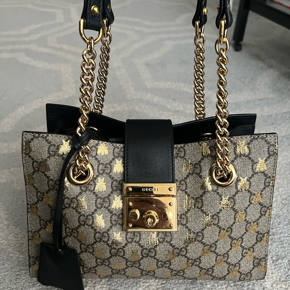 Gucci Monogram Padlock Tote Bag Bees
